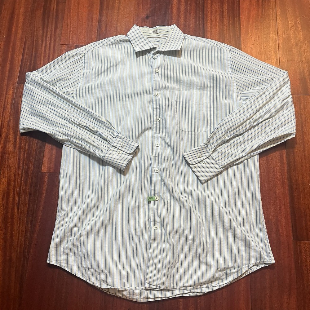 Peter Millar Shirt Mens Extra Large Blue Striped Long Sleeve Button Up READ
